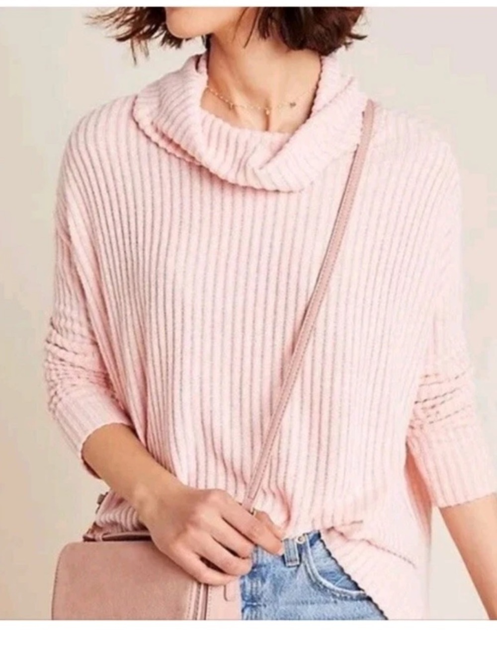 Maeve by Anthropologie Blush Pink Medium Ribbed Cowl Neck Sweater